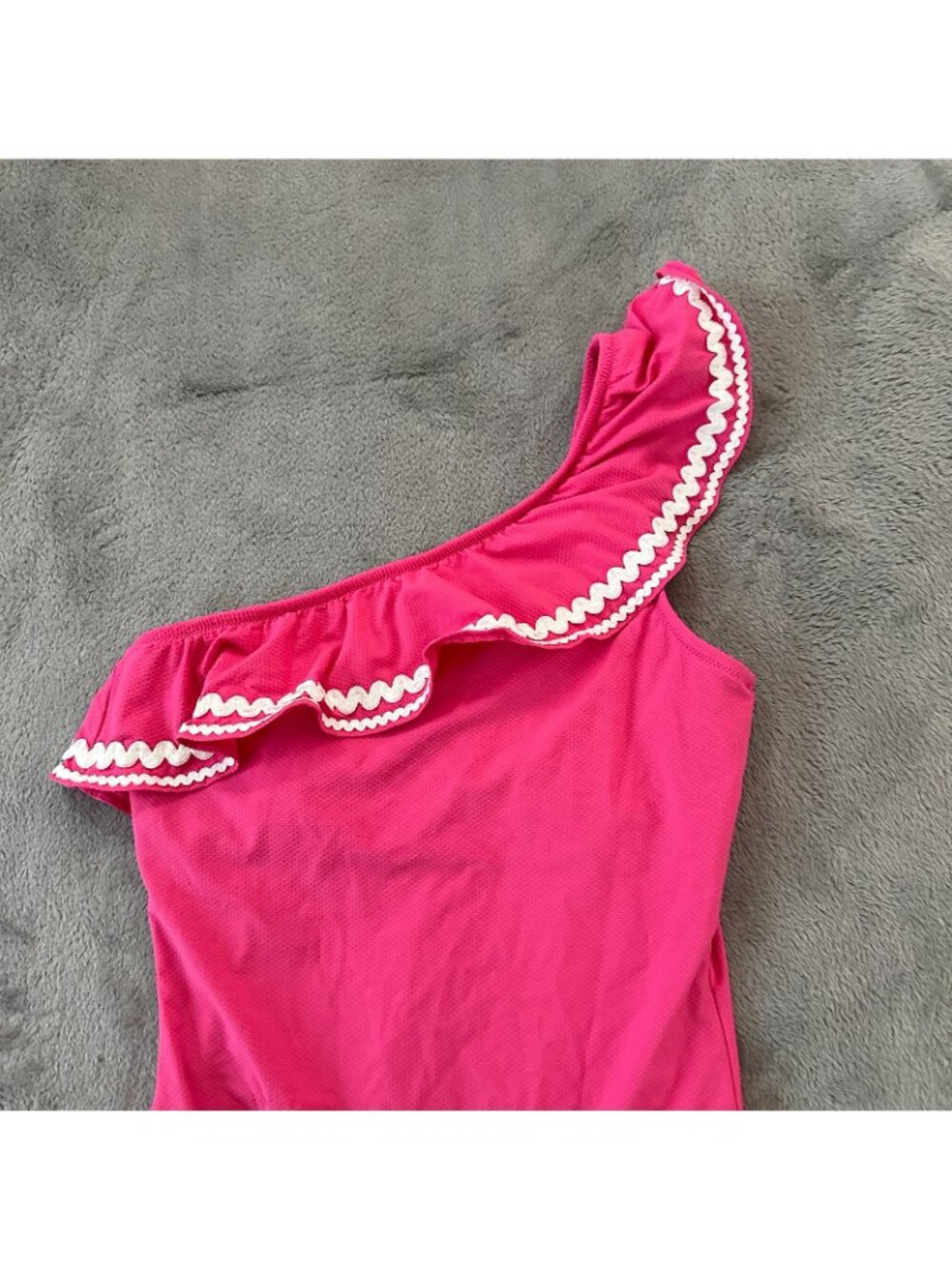 J. Crew Pink One Shoulder Ruffle One Piece Swimsuit Women's 6 Modest - Picture 2 of 5